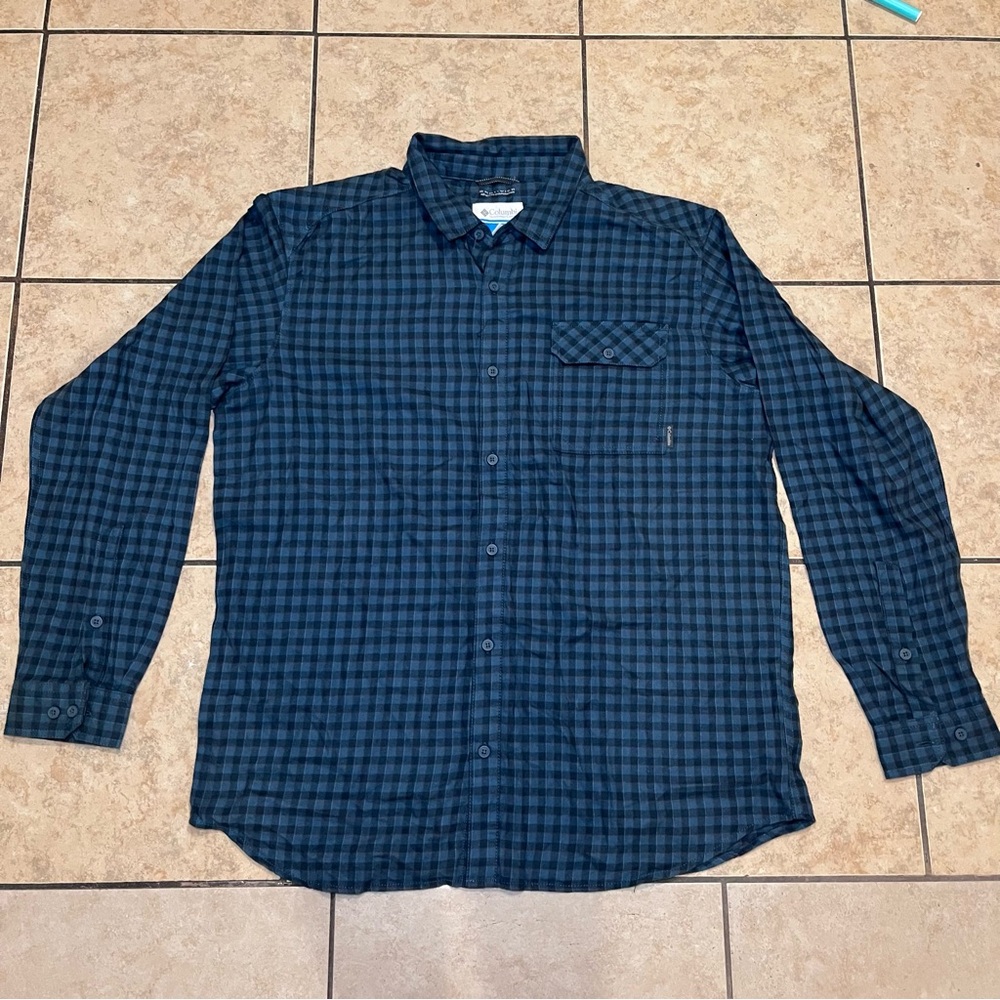 Columbia Omni Wick Flannel Shirt Mens XL Blue Plaid Button Down Long Sleeve